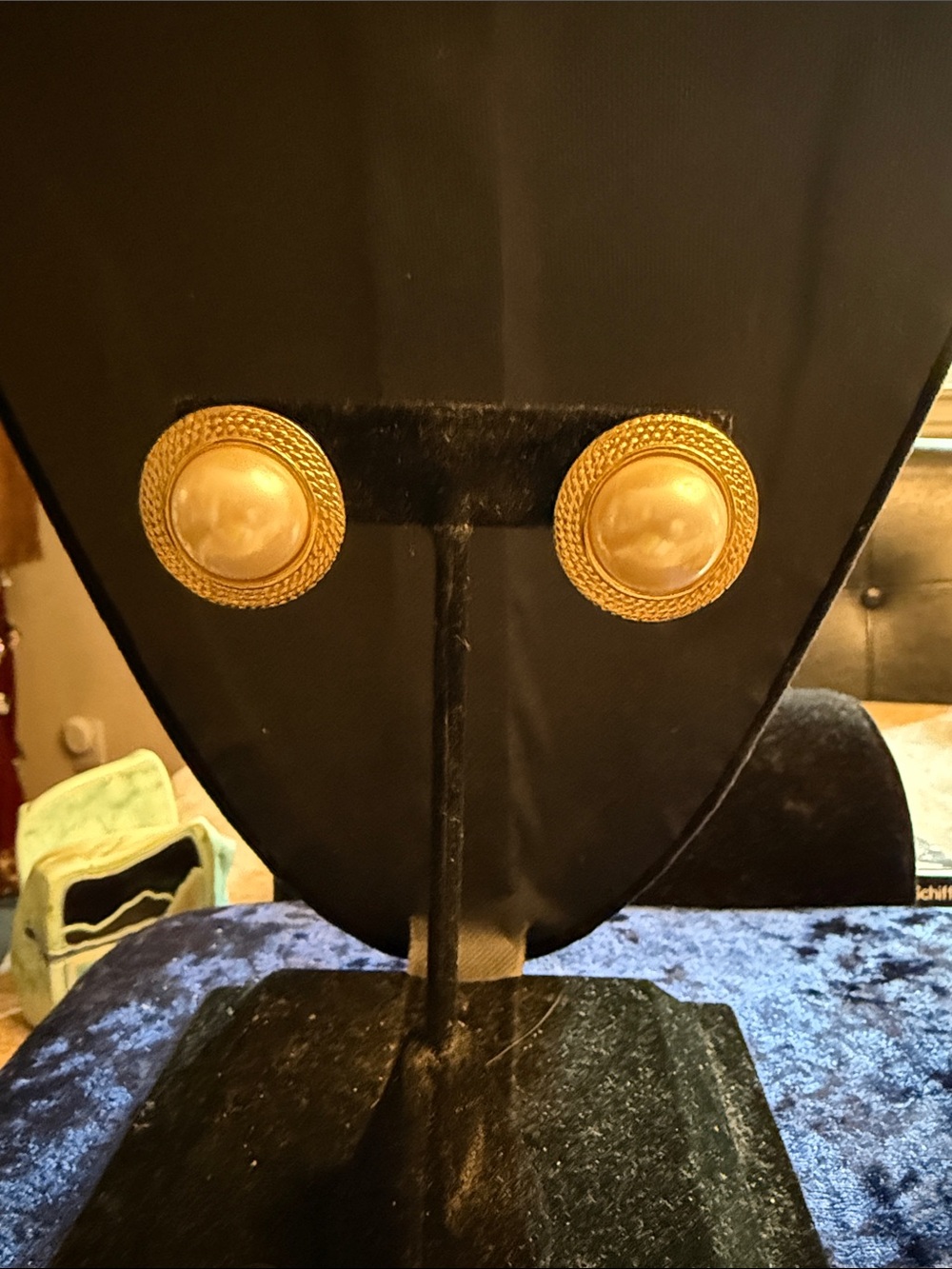 Vintage signed Marvella round Pearl center dome pierced earrings